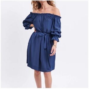 Elegant Off-Shoulder Navy Dress